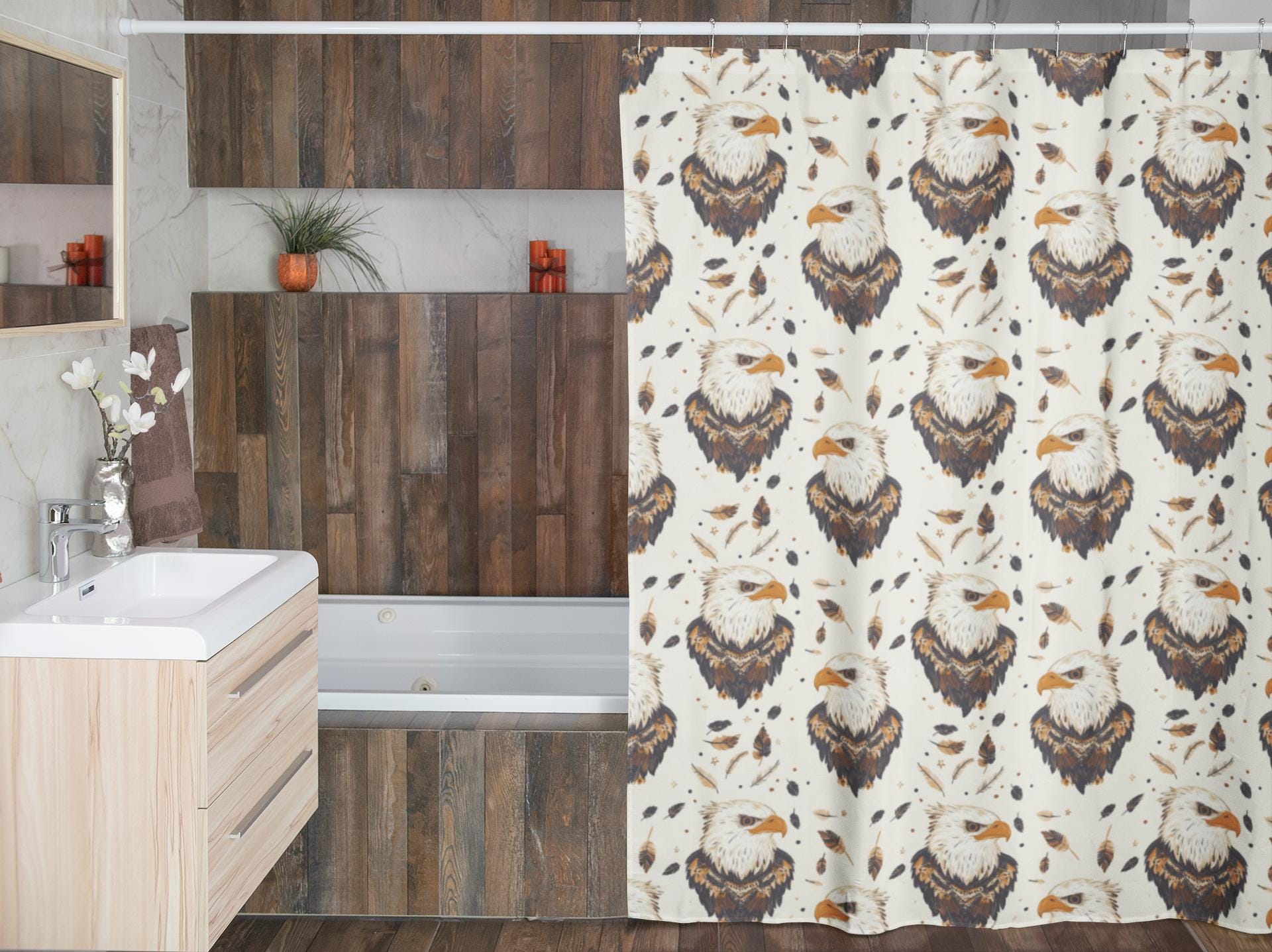 Generative AI Native American Eagles and Feathers Seamless Pattern ...