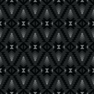 May include: A repeating pattern in shades of gray and black. The design features geometric shapes, including diamonds, triangles, and zigzags, creating a textured, symmetrical appearance. The pattern is suitable for textiles, wallpaper, or digital art.