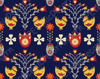 Scandinavian Folk Art Seamless Pattern PNG, Scandinavian Folk Art Digital Paper, Nordic Folklore Home Decor Sublimation PNG Digital Prints.