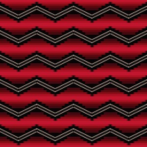 Puede incluir: Un patrón repetitivo de rayas horizontales rojas y negras con un diseño en zigzag en blanco roto. El patrón tiene una estética del suroeste o nativa americana, adecuado para textiles o diseño gráfico.