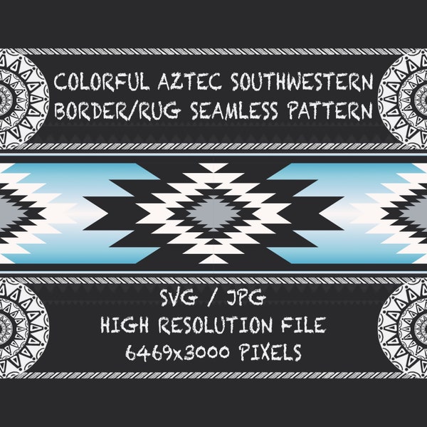 Colorful Ethnic Southwestern Pattern Aztec Navajo Native American Eclectic Home Decor Digital Print Border, Runner Rug, Table Runner, Etc.