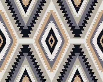 Könnte beinhalten: Ein nahtloses Muster mit einem geometrischen Design mit schwarzen, weißen, grauen und braunen Diamanten. Das Muster erinnert an die Kunst der amerikanischen Ureinwohner oder des Südwestens.