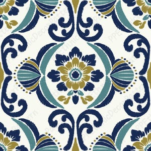 Ikat Floral Damask Seamless Pattern SVG, Ikat Classic Floral Ceramic Tile Digital Paper, Ikat Floral Damask Home Decor Sublimation Prints.