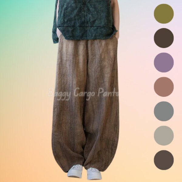 Loose Striped Harem Pants Women Cotton Linen Trouser