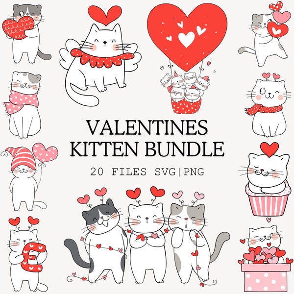 Valentine Svg Bundle, Valentines Svg, Valentine Gift Svg, Kitty Svg, Kitten Svg, Cute Cat Svg, Cat Silhouette Svg, Layered Svg Cat Lover Png