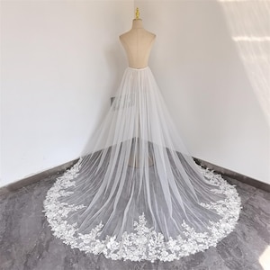 Detachable Lace Over Skirt, Detachable Bridal Over skirt, Detachable Bridal Train, Tulle Skirt Lace Flower, Wedding Dress Detachable Train