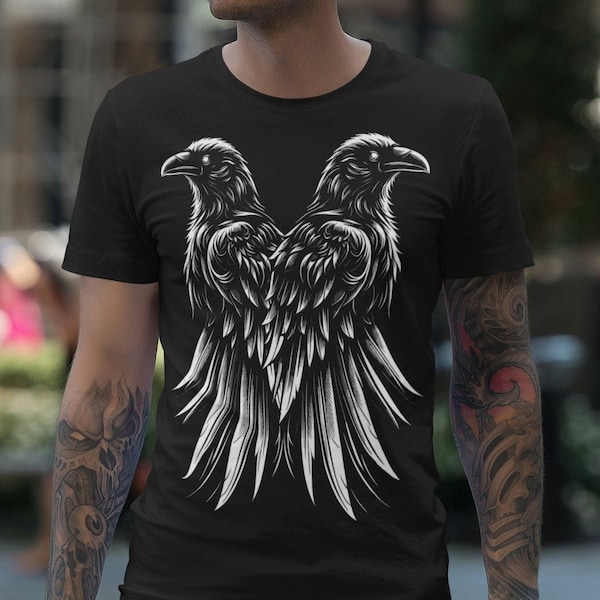 Raven Shirt, Vogel, Krähe, Geschenkidee, Wikinger, Rabe, Spirituelle, Geschenkidee, nordische mythologie, schwarz-weiß, Hugin und Munin