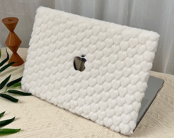 Heart-Shaped Beige Rabbit Plush Case MacBook Pro 13M1 14 15 16 Touch Bar Retina MacBook Air 13 M2 inch Laptop Hard 11/12inch gift for mom