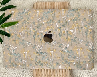 Floral Estética Bordado MacBook Case Pro 13M1 14 15 16 Touch Bar Retina MacBook Air 13 M2 pulgadas Regalo único de caja dura portátil para ella