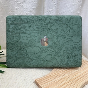 Green Embossed Floral MacBook case for Macbook Air 13 /Pro13/RITIAN 13/13.6Air/Pro 14/Air 15/Pro16,M2 M3 Touch Bar 13 15 16 Inch gift