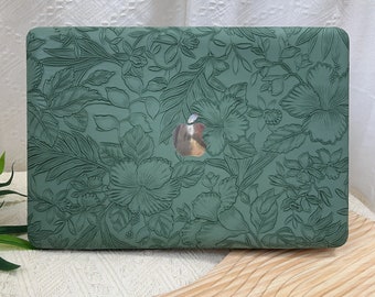 Green Embossed Floral MacBook case for Macbook Air 13 /Pro13/RITIAN 13/13.6Air/Pro 14/Air 15/Pro16,M2 M3 Touch Bar 13 15 16 Inch gift