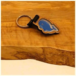 Whale Wooden Keychain | Handmade, Epoxy Coated, Genuine Leather Strap | Ocean Themed Solid Wood Gift | Whale Keychain | Whale Wooden Keyring