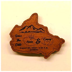 Canada Country Personalized Wooden Magnet | Save the Date Gift | Mahogany Varnished Beech Wood | Wedding Invitation Alternative