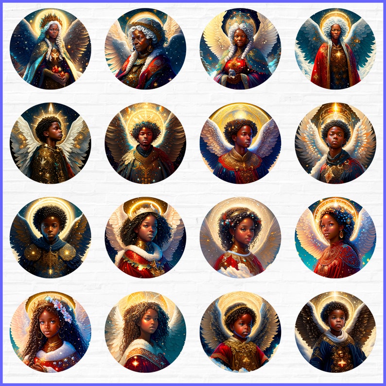 Black Angels Christmas Ornaments PNG Files Bundle, Round PNG Designs