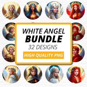 White Angels Christmas Ornaments PNG Files Bundle, round PNG designs, Christmas ornaments set for Christmas tree.