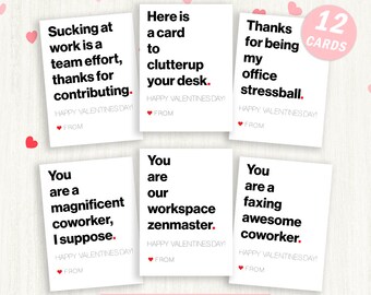 12 Coworker Valentine Cards & Gift Tags,  Funny Workplace Valentines Cards, Office Valentine's Day Party, Printable Valentine's Cards!