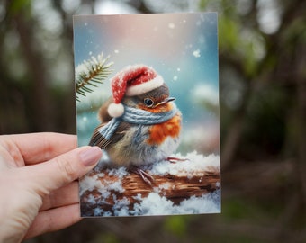 Christmas Greeting Card Cute and Adorable Baby Robin, Wonderful for Gift Giving, *Free Shipping* Festive Blank Cards, A7 Size Greeting Card