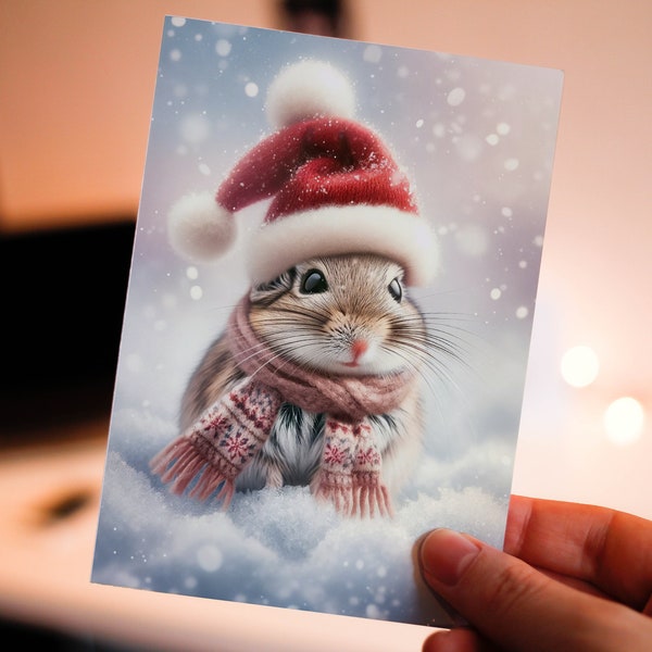 Christmas Greeting Card Cute and Adorable Gerbil Wonderful for Gift Giving, *Free Shipping* Festive Blank Cards, A7 Size Greeting Card