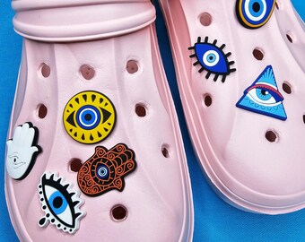 Evil Eye & Hamsa PVC Shoe Charms, Protection Clog Pins, Good Luck Footwear Gift