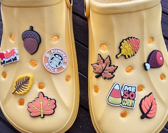 Autumn PVC Shoe Charms, Leaf & Season Clog Pins, Fall Footwear Accessory Gift
