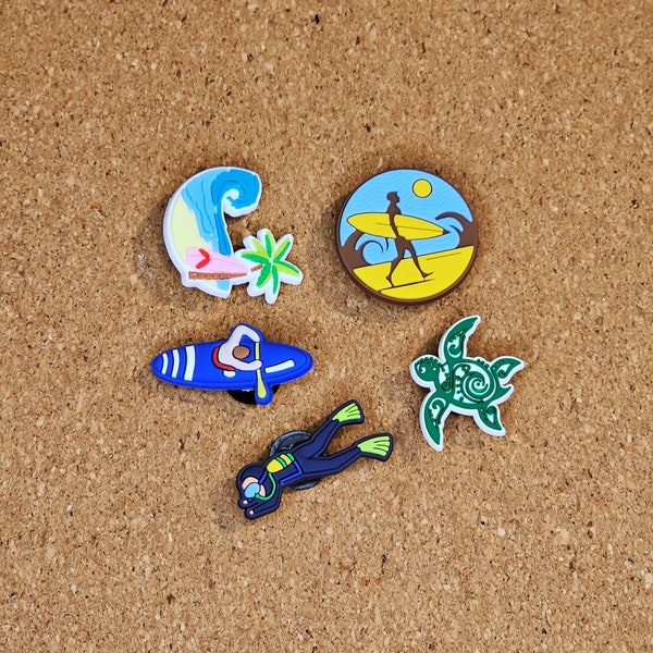 Croc Charm Pin Badge holiday, surfing, waves, turtle, kayak, diving  Charm Pin Badge