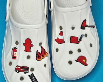 Firefighter PVC Shoe Charms, Fire Engine Clog Pins, First Responder Footwear Gift