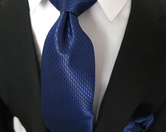 Navy Blue  Silk Tie Pocket Square Cufflink Set