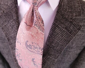 Pink Floral Silk Tie Pocket Square Cufflink Set