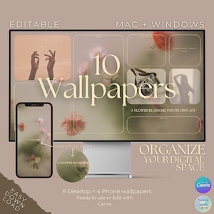 Floral Digital Wallpaper Set, Desktop Organizers & Phone Backgrounds - Inspirational Quote. Perfect for Office or School Organization!
