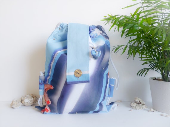 Unique RECYCLED Sustainable Ecological BACKPACK Handmade of Recycled Fashion Banner Fabric by Fashionrebornshop for Party Yoga Travel School Etsy Ireland