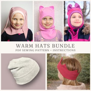 Warm Hats Sewing Pattern Bundle of Balaclava, Beanie, Fabric Crown, Simple DIY Clothes PDF Sewing Tutorial Instant Download for Beginners