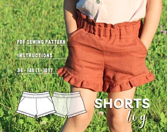 Paperbag Waist Shorts PDF Sewing Pattern, Kids Shorts with Ruffles, Beginner-Friendly Toddler Clothes (Sizes 1-10 Years)