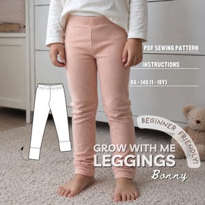 Naaipatroon voor kinderleggings: meegroeiende broek, makkelijke ribgebreide meisjeslegging (PDF-download A4/Letter/A0/projectorbestanden)