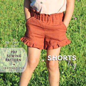 Paperbag Waist Shorts PDF Sewing Pattern, Kids Shorts with Ruffles, Beginner-Friendly Toddler Clothes (Sizes 1-10 Years)