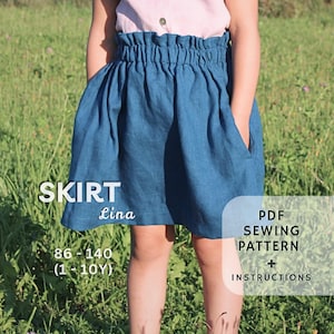 女の子用ポケット付きスカートの縫製パターン：初心者向け簡単ベーシック幼児服（PDFダウンロード A4/レター/A1/プロジェクターファイル）