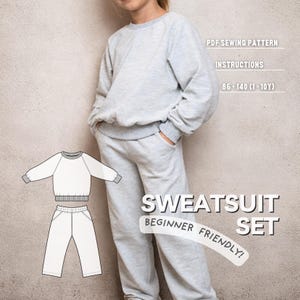 Kids Sweatsuit Set Sewing Pattern, Unisex Basic Simple Lounge Wear Sweatshirt and Pants Set Beginner Friendly Pattern Instant Download PDF
