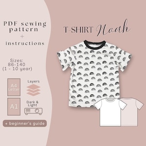 T-shirt basique, patron de couture PDF pour fille ou garçon, tutoriel PDF imprimable facile à télécharger, haut unisexe à manches courtes pour tout-petits, couture pour débutants
