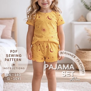 Pyjama Set PDF Schnittmuster für Mädchen oder Jungen, Download einfach druckbare PDF Anleitung, Kleinkind Unisex Basic Short Lounge Set anfängerfreundlich