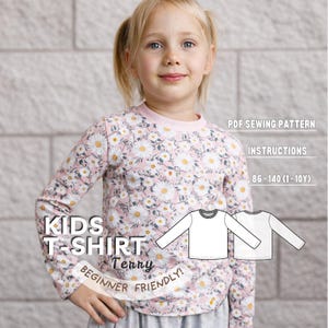 Long Sleeve T-Shirt PDF Sewing Pattern for Girl or Boy, Download Easy Printable PDF for Children, Toddler Basic Wear, DIY Sew for Beginners