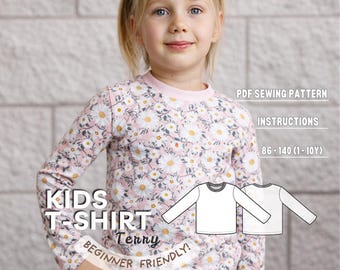 Long Sleeve T-Shirt PDF Sewing Pattern for Girl or Boy, Download Easy Printable PDF for Children, Toddler Basic Wear, DIY Sew for Beginners