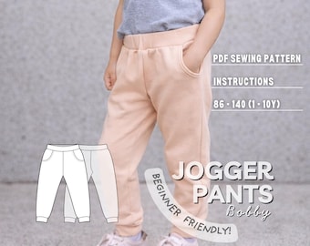 Kids Jogger Pants Sewing Pattern with Pockets: Beginner Friendly Toddler Sweatpants (PDF Download A4/Letter/A0/Projector File)