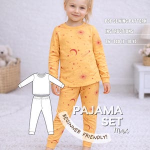 Kinder Pyjama Set PDF Schnittmuster für Mädchen oder Jungen, einfach druckbare PDF-Anleitung, Kleinkind Unisex Basic Langarm Anfänger freundlich