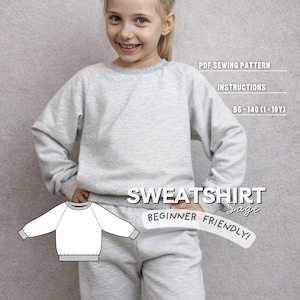 Molde para costura de moletom infantil: Pulôver fácil com mangas raglan - Molde em PDF e instruções para iniciantes