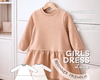 Girls Dress with Ruffle Skirt Sewing Pattern: Beginner Friendly PDF Instructions (Sizes 1-10 Years)