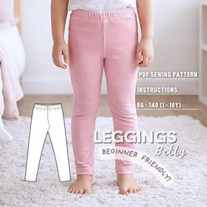 Modello di cucito per leggings per bambini, scarica pantaloni stampabili in PDF per bambini, tutorial di cucito per vestiti di tutti i giorni per bambini piccoli per principianti