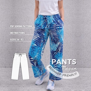 Wide Leg Women Linen Pants Sewing Pattern: Beginner Friendly Easy Basic PDF (Sizes 34-52)