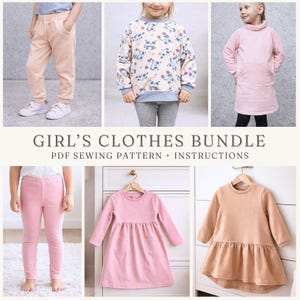 Kids Sewing Pattern Bundle of Pants, Leggings, Sweatshirt and Dresses, Simple DIY Clothes PDF Sewing Tutorial Instant Download for Beginners