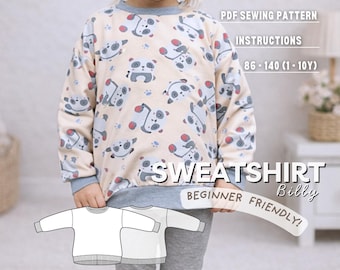 Patrón de costura para sudadera infantil: Jersey fácil con hombros caídos (Patrón en PDF, de 1 a 10 años)