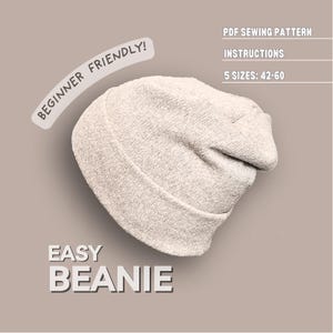 Beanie PDF Sewing Pattern for Kids and Adults, Download Unisex Hat Easy Printable PDF Tutorial, Beginner Sewing Gift Idea for Friend