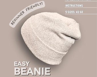 Beanie PDF Sewing Pattern for Kids and Adults, Download Unisex Hat Easy Printable PDF Tutorial, Beginner Sewing Gift Idea for Friend